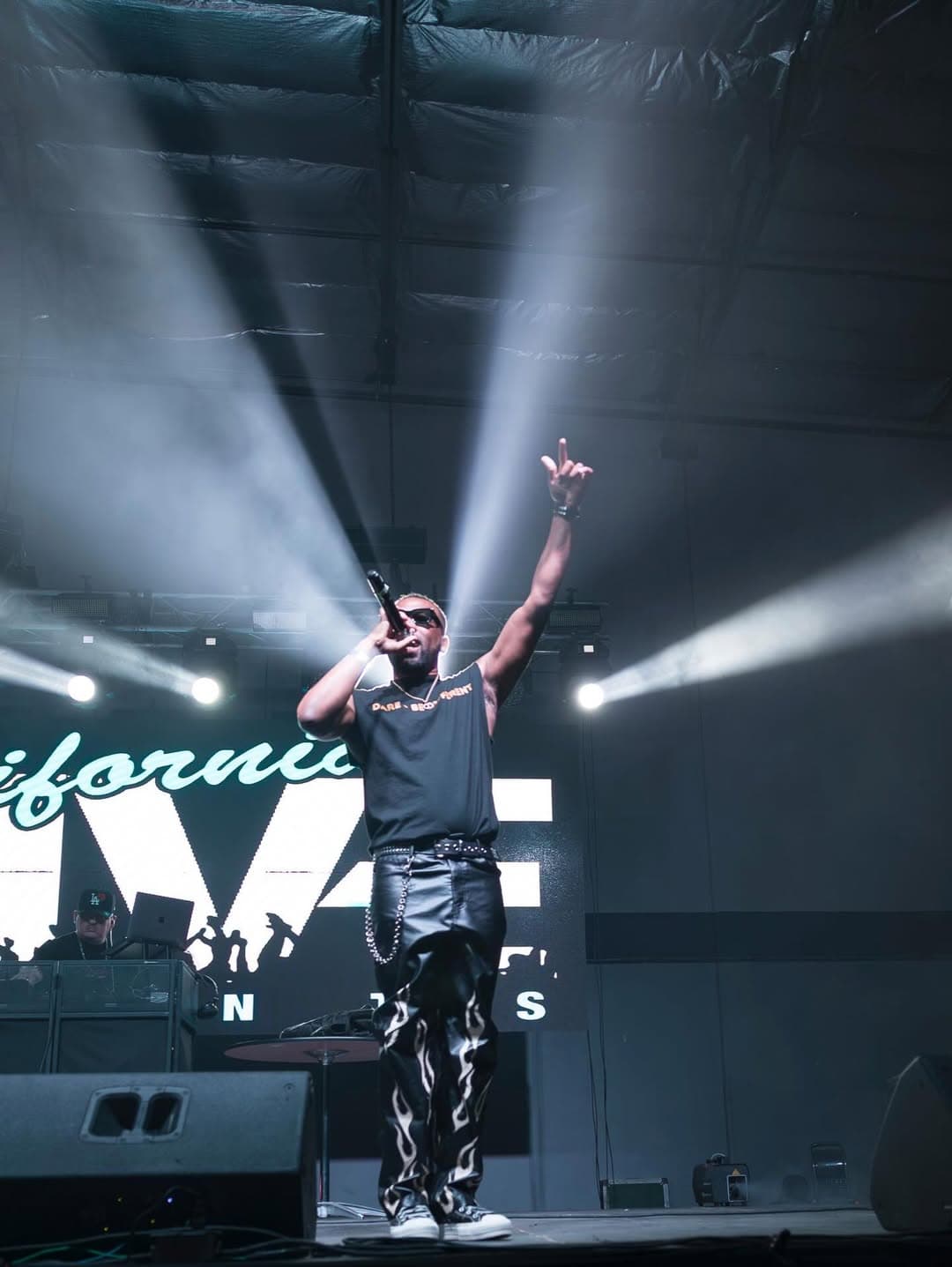 Performing under stage lights in Lancaster, California